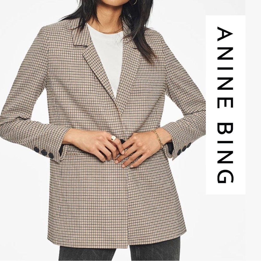 Anine Bing Women's Plaid Blazer - Brown and Black